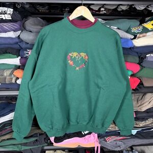 grannycore double collar Womens XL Green Crew Neck Sweatshirt Heart Floral